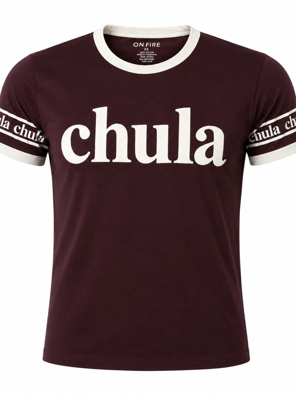 On Fire Maroon and White med juniors Cotton Tee